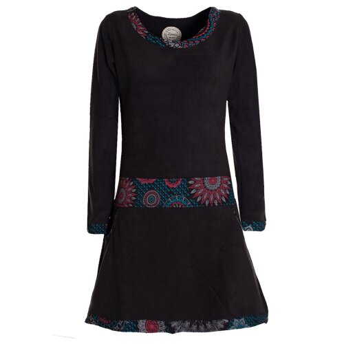 Vishes - Extra warmes Winterkleid Damen Langarm Kleider Sweatkleid Fleece schwarz 40-42