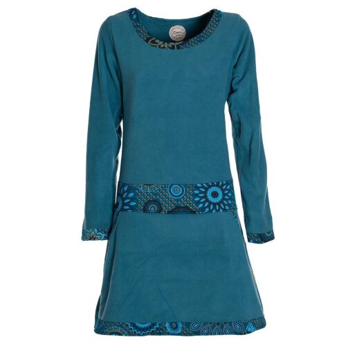 Vishes - Extra warmes Winterkleid Damen Langarm Kleider Sweatkleid Fleece türkis 38-40