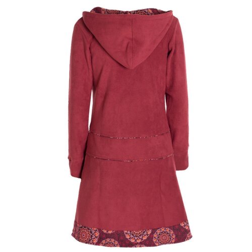 Vishes Fleecekleid Damen Kapuze Langarm Mandala Saum Fleece Taschen dunkelrot 38