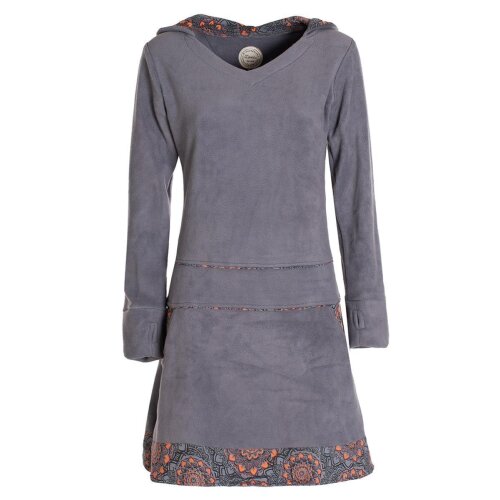 Vishes - Extra warmes Winterkleid Damen Pullover-Kleid Sweatkleid Eco-Fleece grau 42