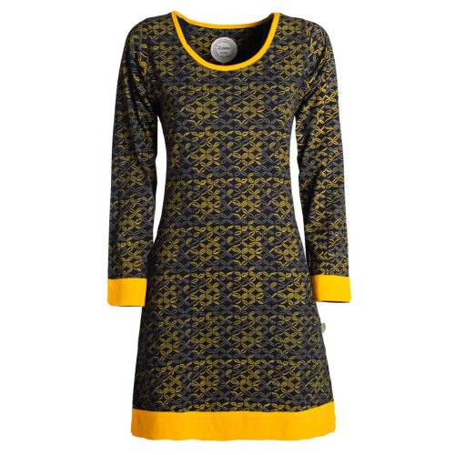 Vishes - Leichtes Langarmshirt-Kleid Damen Langarm Kleider 70er 80er retro schwarz-gelbgrün 38