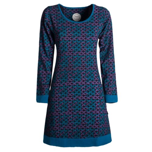 Vishes - Leichtes Langarmshirt-Kleid Damen Langarm Kleider 70er 80er retro schwarz-türkis 36