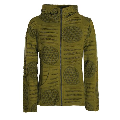 Vishes - Damen-Jacke Blume des Lebens Sweatjacke Hippie-Jacke Kapuzen-Jacke olive 42