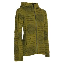 Vishes - Damen-Jacke Blume des Lebens Sweatjacke Hippie-Jacke Kapuzen-Jacke olive 42
