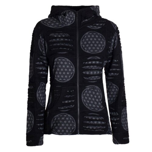 Vishes - Damen-Jacke Blume des Lebens Sweatjacke Hippie-Jacke Kapuzen-Jacke schwarz 44