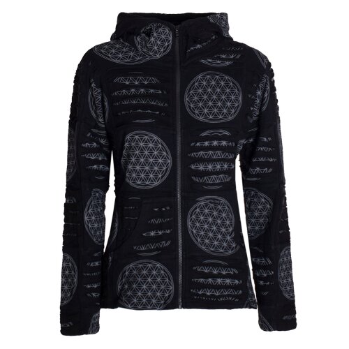 Vishes - Damen-Jacke Blume des Lebens Sweatjacke Hippie-Jacke Kapuzen-Jacke schwarz 48-50