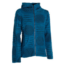 Vishes - Damen-Jacke Blume des Lebens Sweatjacke Hippie-Jacke Kapuzen-Jacke türkis 36-38