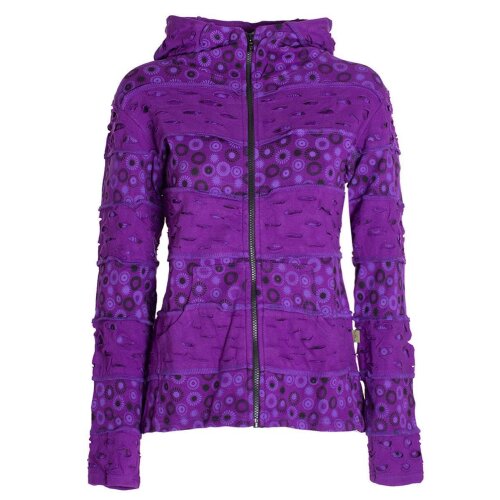 Vishes - Damen-Jacke Blumen Patch-Sweatjacke Hippie-Jacke Kapuzenjacke violett 42