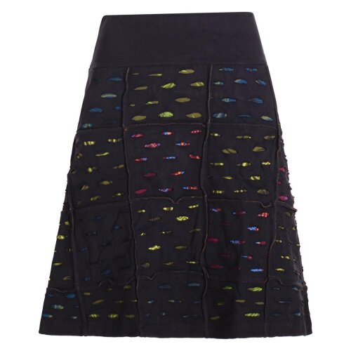 Vishes Damen knielanger Rock Baumwolle Cutwork Design A-Linie elastischer Bund schwarz 44