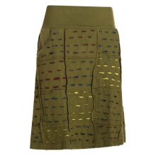 Vishes Damen knielanger Rock Baumwolle Cutwork Design A-Linie elastischer Bund olive 42
