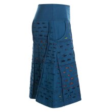 Vishes Damen knielanger Rock Baumwolle Cutwork Design A-Linie elastischer Bund türkis 42