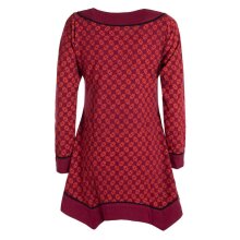 Vishes - Langarm Damen Tunika Shirt-Kleid Ethno Zipfel-Bluse Blusenkleid dunkelrot 42