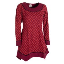 Vishes - Langarm Damen Tunika Shirt-Kleid Ethno Zipfel-Bluse Blusenkleid dunkelrot 42