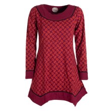 Vishes - Langarm Damen Tunika Shirt-Kleid Ethno Zipfel-Bluse Blusenkleid dunkelrot 44-46