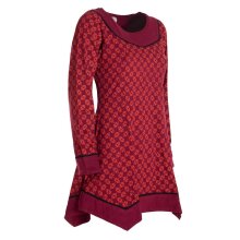 Vishes - Langarm Damen Tunika Shirt-Kleid Ethno Zipfel-Bluse Blusenkleid dunkelrot 46