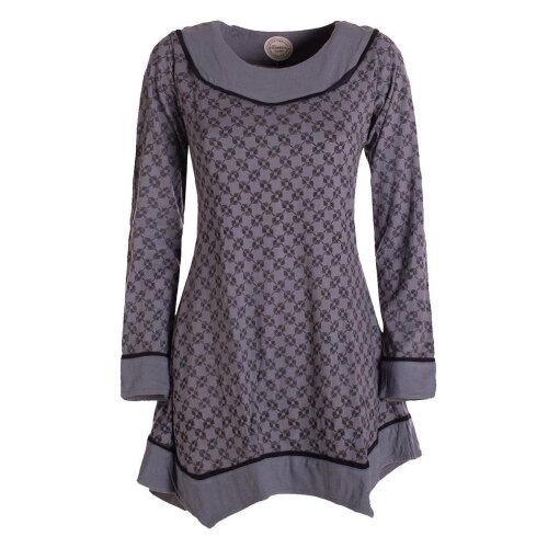 Vishes - Langarm Damen Tunika Shirt-Kleid Ethno Zipfel-Bluse Blusenkleid grau 42