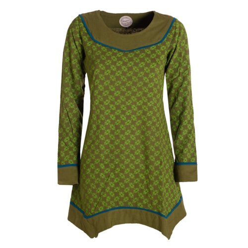 Vishes - Langarm Damen Tunika Shirt-Kleid Ethno Zipfel-Bluse Blusenkleid olive 52