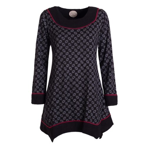Vishes - Langarm Damen Tunika Shirt-Kleid Ethno Zipfel-Bluse Blusenkleid schwarz 46
