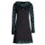 Vishes - Damen Lang-arm Kleid Schal-Kleid Winterkleider Baumwollkleid schwarz-türkis 36