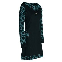 Vishes - Damen Lang-arm Kleid Schal-Kleid Winterkleider Baumwollkleid schwarz-türkis 38