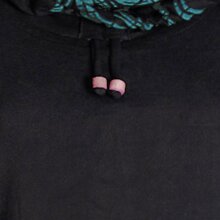 Vishes - Damen Lang-arm Kleid Schal-Kleid Winterkleider Baumwollkleid schwarz-türkis 40