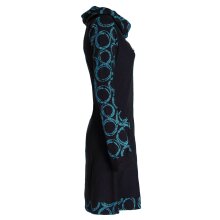 Vishes - Damen Lang-arm Kleid Schal-Kleid Winterkleider Baumwollkleid schwarz-türkis 40