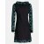 Vishes - Damen Lang-arm Kleid Schal-Kleid Winterkleider Baumwollkleid schwarz-türkis 40