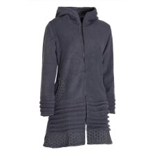 Vishes -  Damen lange Fleecejacke Hippiemantel Übergangsjacke Zipfelkapuze grau 48