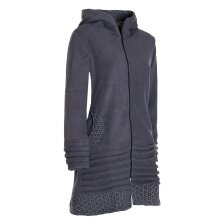 Vishes -  Damen lange Fleecejacke Hippiemantel Übergangsjacke Zipfelkapuze grau 48