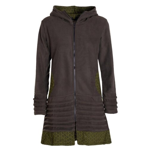 Vishes -  Damen lange Fleecejacke Hippiemantel Übergangsjacke Zipfelkapuze olive 38-40