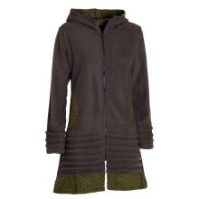 Vishes -  Damen lange Fleecejacke Hippiemantel Übergangsjacke Zipfelkapuze olive 38-40