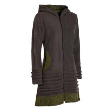 Vishes -  Damen lange Fleecejacke Hippiemantel Übergangsjacke Zipfelkapuze olive 38-40