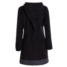 Vishes -  Damen lange Fleecejacke Hippiemantel Übergangsjacke Zipfelkapuze schwarz 48