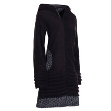 Vishes -  Damen lange Fleecejacke Hippiemantel Übergangsjacke Zipfelkapuze schwarz 48