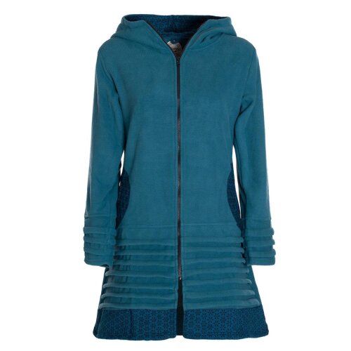 Vishes - Damen lange Fleecejacke Hippiemantel Übergangsjacke Zipfelkapuze türkis 38-40