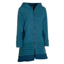 Vishes -  Damen lange Fleecejacke Hippiemantel Übergangsjacke Zipfelkapuze türkis 42