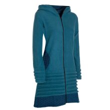 Vishes -  Damen lange Fleecejacke Hippiemantel Übergangsjacke Zipfelkapuze türkis 42
