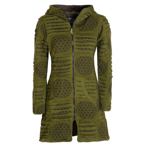 Vishes - Damen lange warme Jacke Hippiemantel Zipfel Kapuzenmantel olive 38