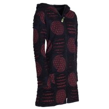 Vishes - Damen lange warme Jacke Hippiemantel Zipfel Kapuzenmantel schwarz-dunkelrot 34