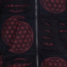 Vishes - Damen lange warme Jacke Hippiemantel Zipfel Kapuzenmantel schwarz-dunkelrot 36-38