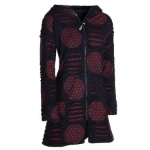 Vishes - Damen lange warme Jacke Hippiemantel Zipfel Kapuzenmantel schwarz-dunkelrot 36-38