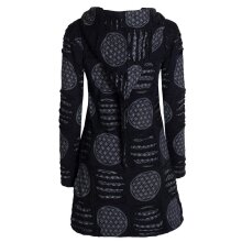 Vishes - Damen lange warme Jacke Hippiemantel Zipfel Kapuzenmantel schwarz-grau 44