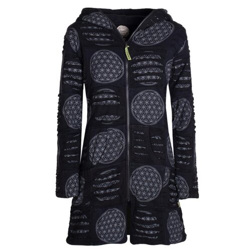 Vishes - Damen lange warme Jacke Hippiemantel Zipfel Kapuzenmantel schwarz-grau 46