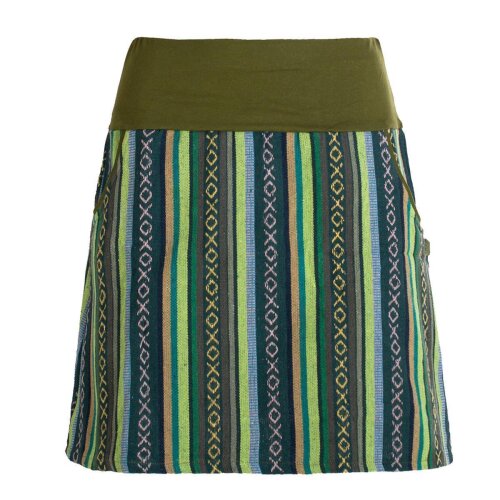 Vishes - Damen Sommerrock kurz Minirock Röcke Ethno-Style Gestreift olive 32-34