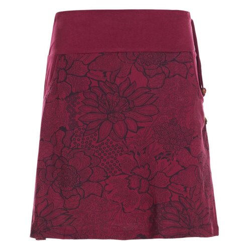 Vishes - Kurzer Damen Baumwoll-Rock Mini-Rock mit Blumen-Spitze bedruckt dunkelrot 42-44