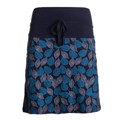 Vishes Damen knielanger Rock Baumwolle Blumen-Muster breiter Bund mit Kordel-Zug und Taschen schwarz 38