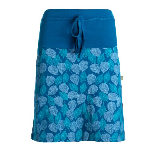 Vishes Damen knielanger Rock Baumwolle Blumen-Muster breiter Bund mit Kordel-Zug und Taschen türkis 38
