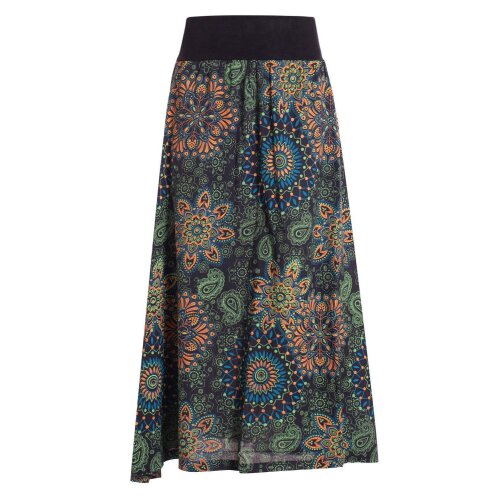 Vishes - Langer Damen Sommer-Rock Sommerröcke Bunt mit Mandalas bedruckt schwarz-grün 44