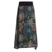 Vishes - Langer Damen Sommer-Rock Sommerröcke Bunt mit Mandalas bedruckt schwarz-grün 44