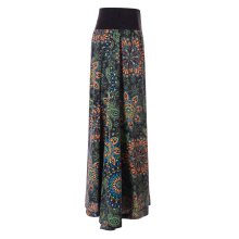 Vishes - Langer Damen Sommer-Rock Sommerröcke Bunt mit Mandalas bedruckt schwarz-grün 44